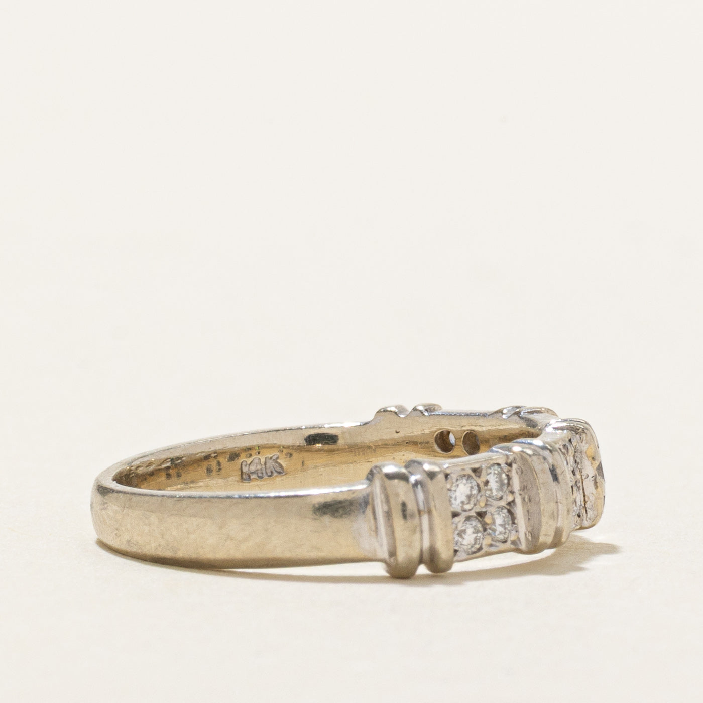 14K Diamond Multi Grid Grooved Band | SZ 4.75