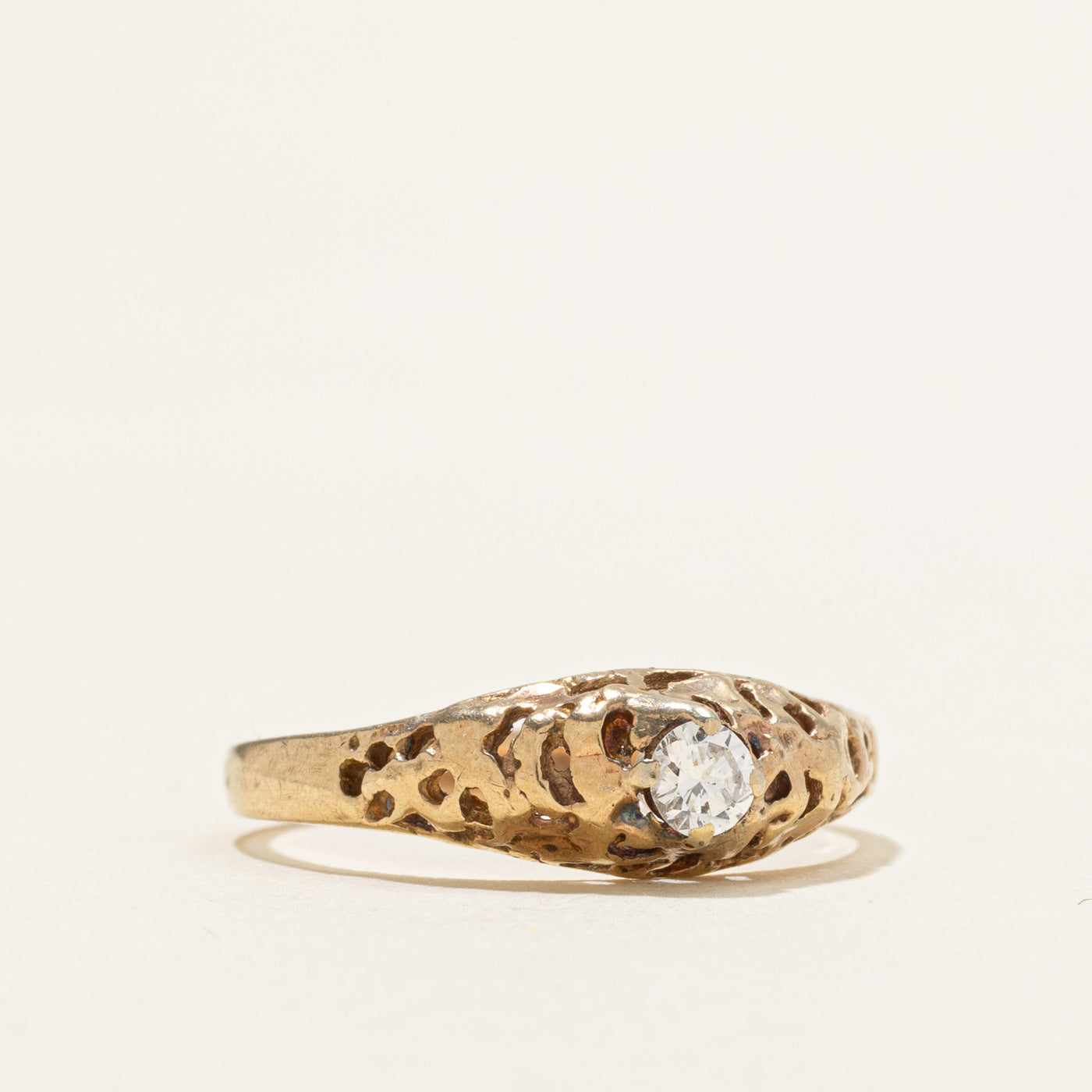 10K Yellow Gold Solitaire Diamond Textured Ring | 0.12ct | SZ 6.75