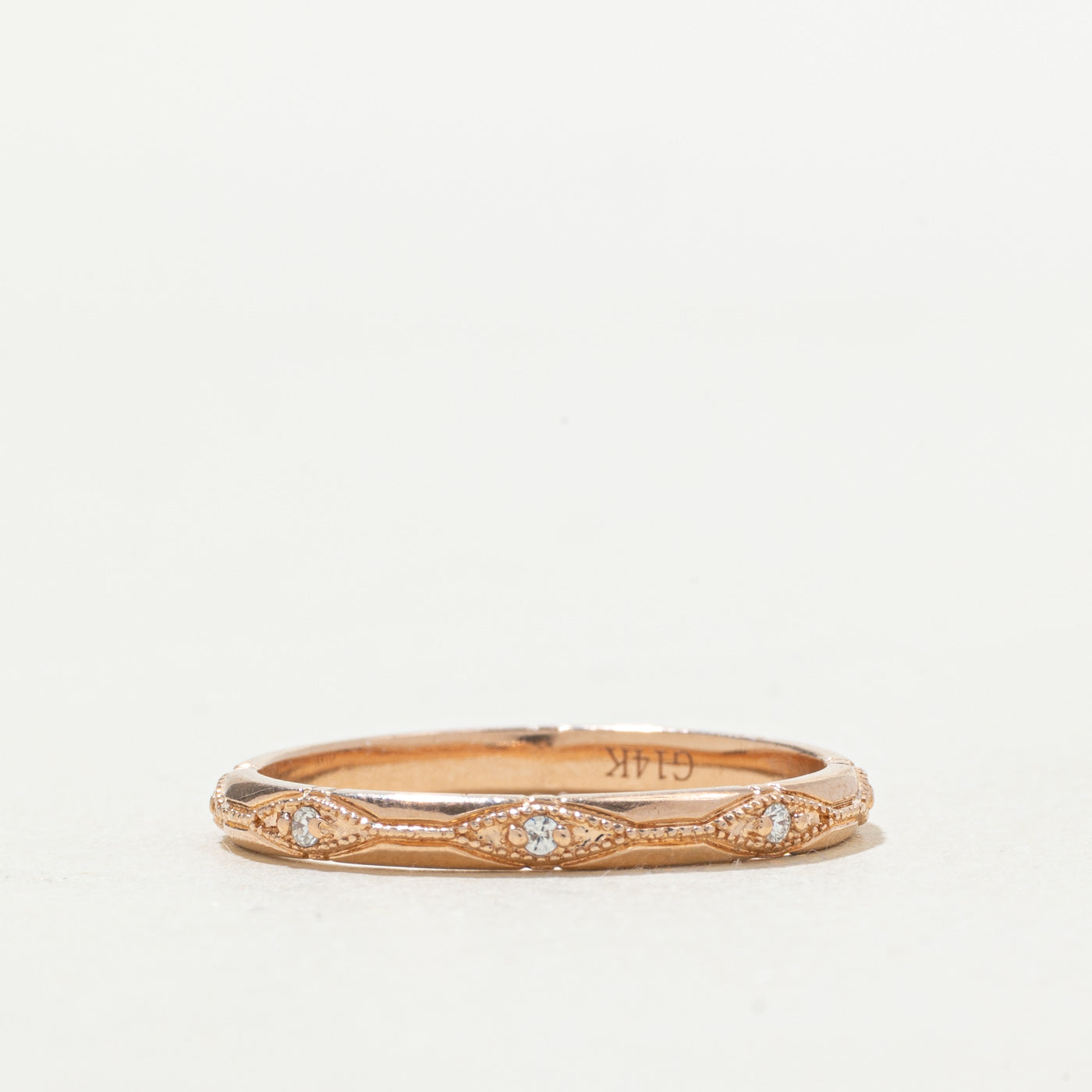 14k Diamond Milgrain Pattern Band | SZ 8.25