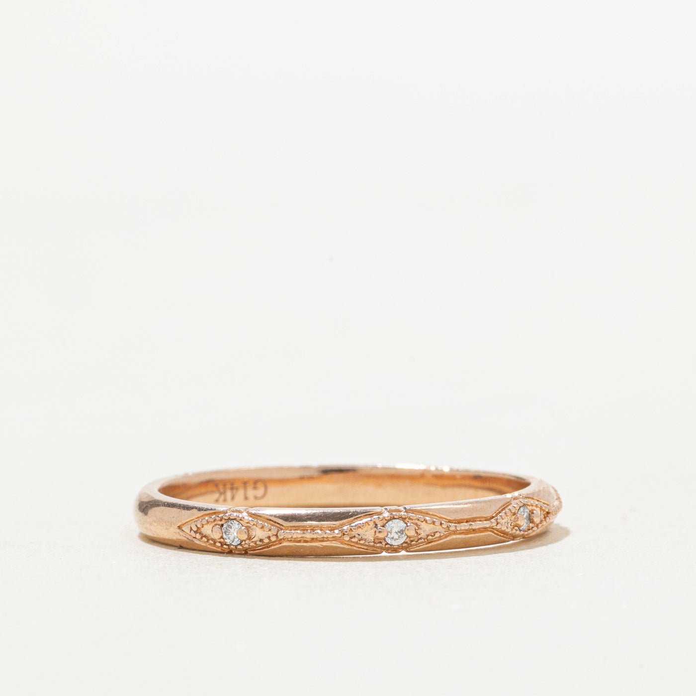 14k Diamond Milgrain Pattern Band | SZ 8.25