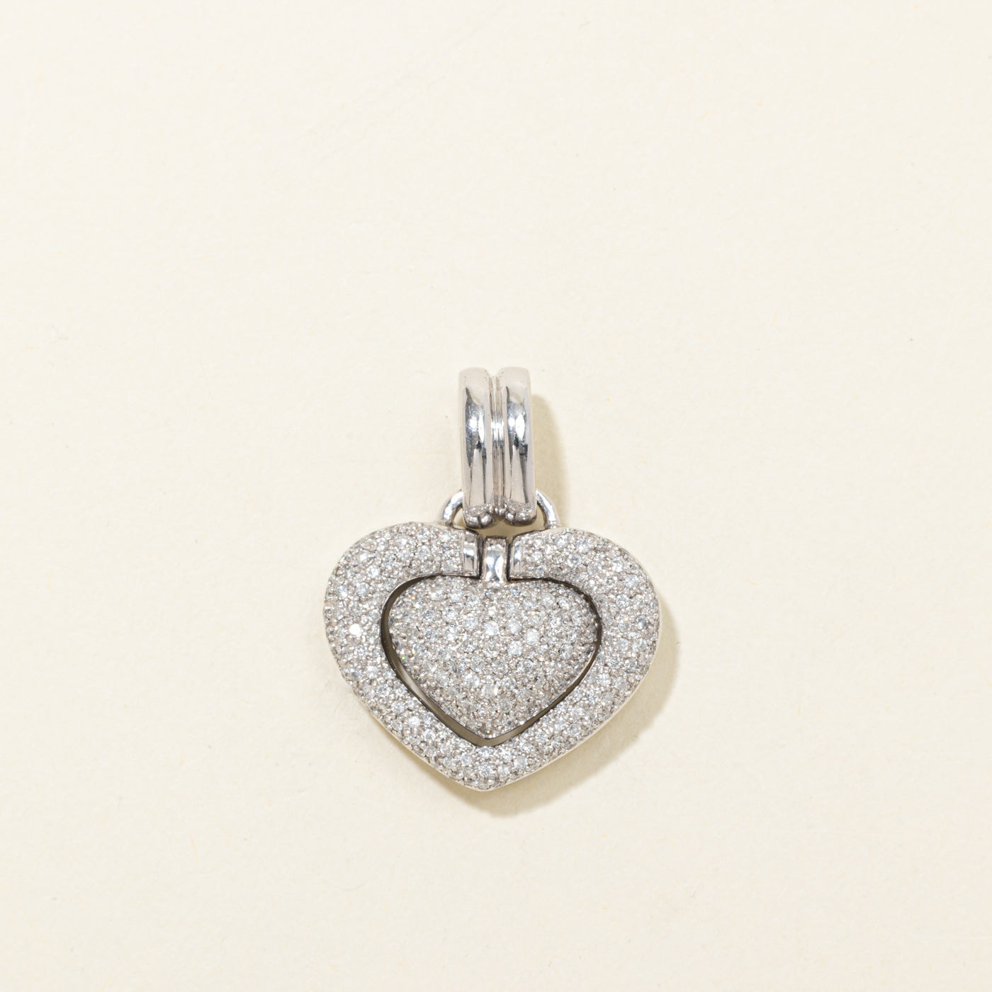 14k Pavé Set Diamond Puffed Heart Pendant | 2.12ctw