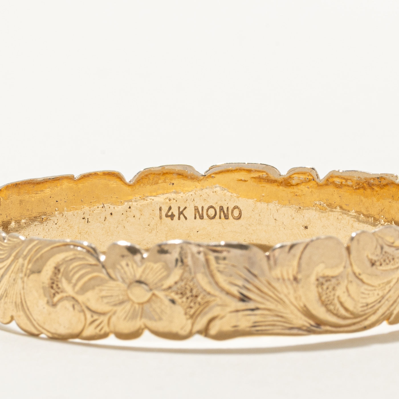 14k Yellow Gold Floral Engraved Bangle Bracelet | 7"
