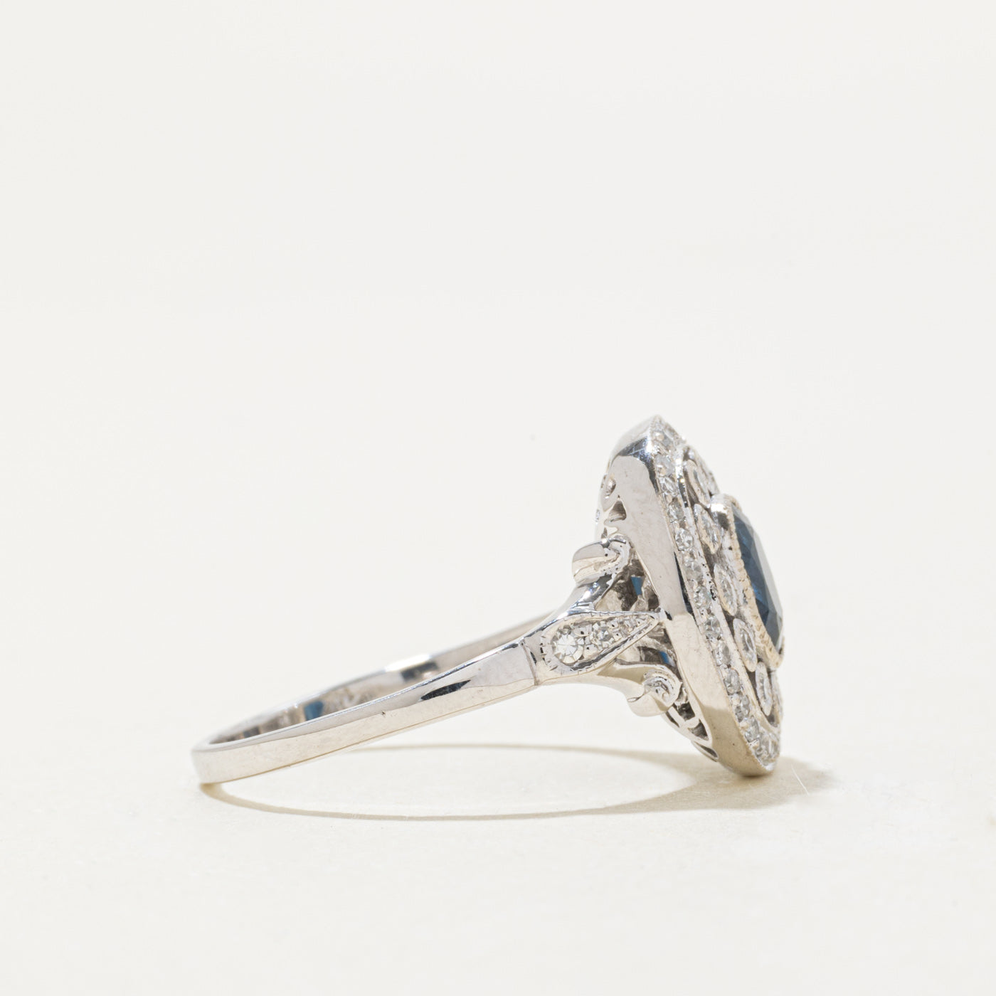 '100 Ways' 14k White Gold Art Deco Inspired Sapphire & Diamond Ring | 0.88ct, 0.30ctw | SZ 6.75