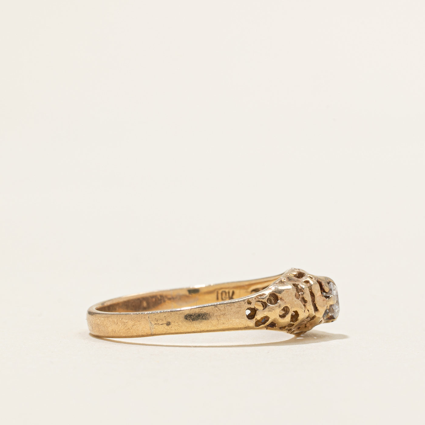10K Yellow Gold Solitaire Diamond Textured Ring | 0.12ct | SZ 6.75