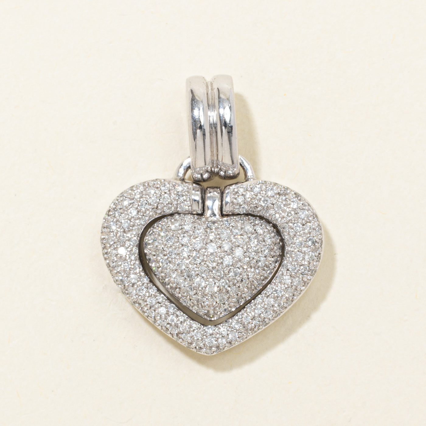 14k Pavé Set Diamond Puffed Heart Pendant | 2.12ctw
