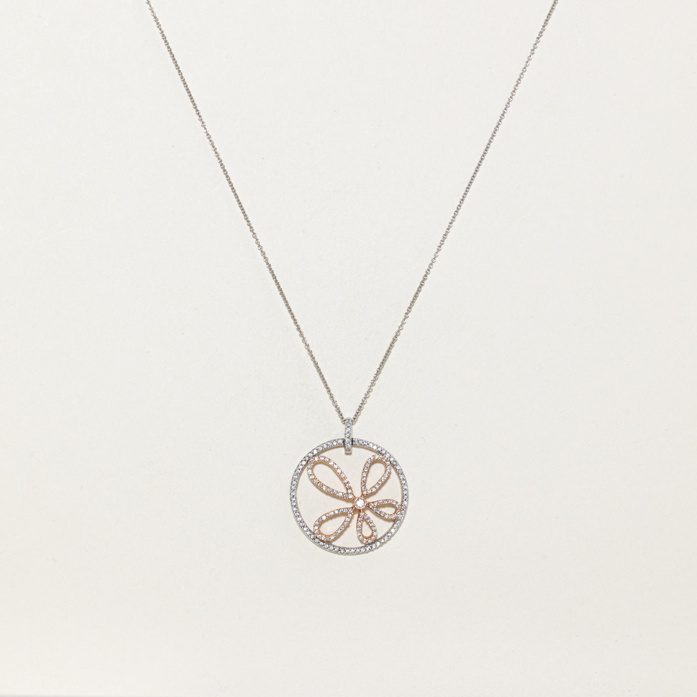 14k Diamond Floral Circle Pendant Necklace | 0.71ctw | 16"