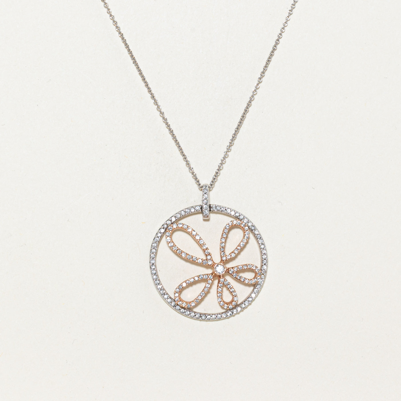 14k Diamond Floral Circle Pendant Necklace | 0.71ctw | 16"