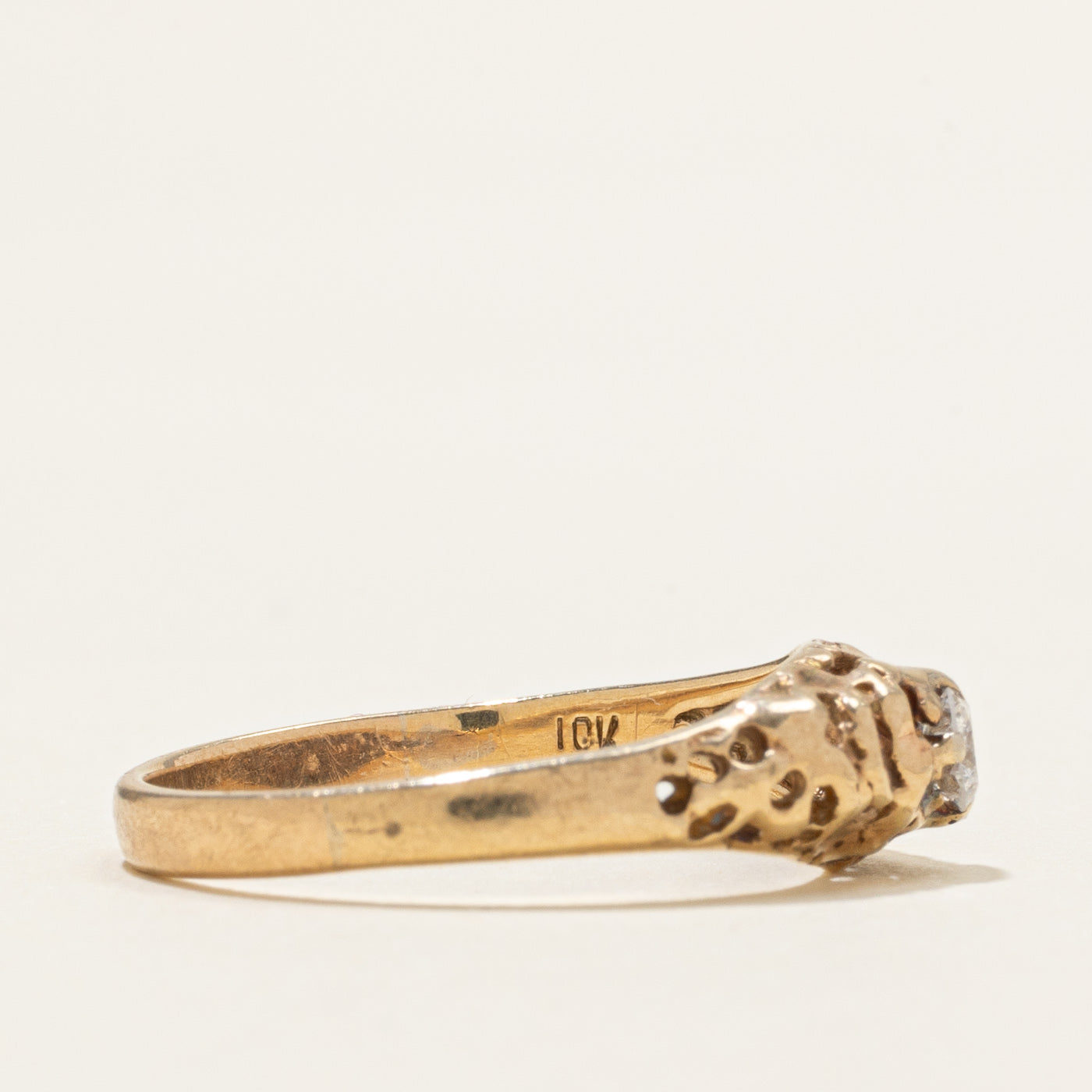 10K Yellow Gold Solitaire Diamond Textured Ring | 0.12ct | SZ 6.75