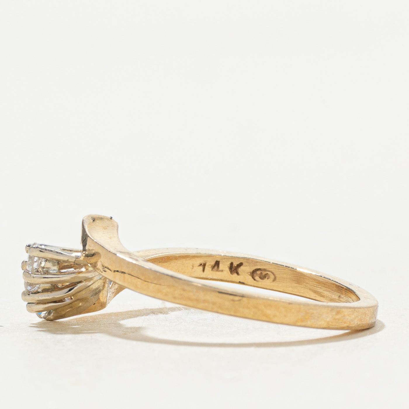 14k Three Stone Diamond Bypass Ring | SZ 4.25