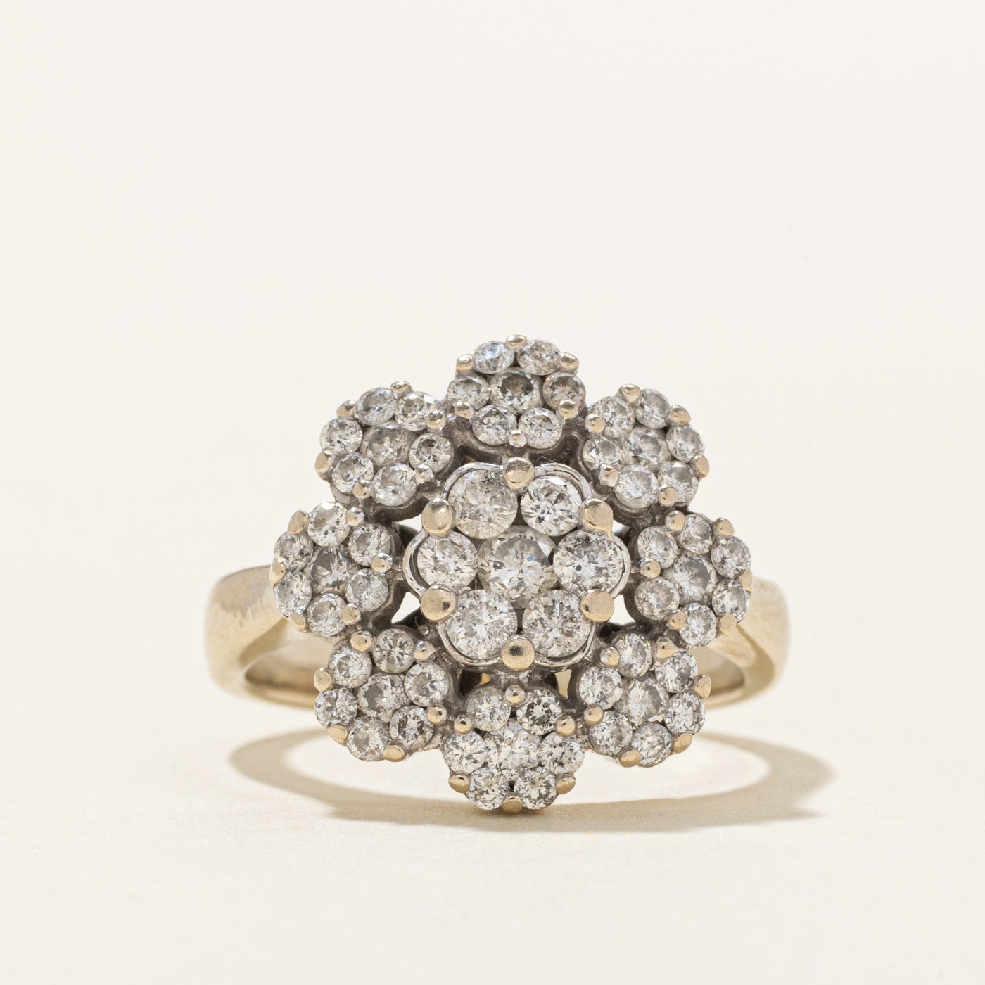 14K Diamond Multi Cluster Floral Cocktail Ring | 0.85ctw | SZ 4.5