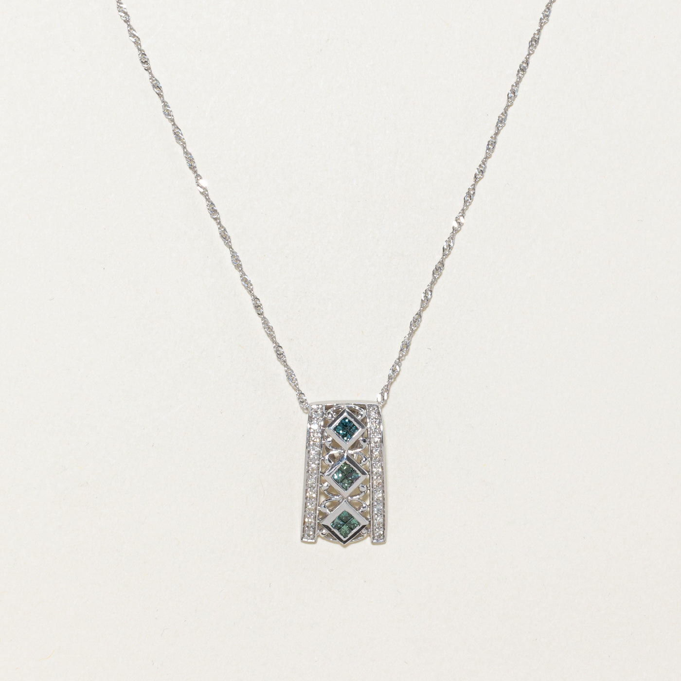 14k Gray Blue & White Diamond Pendant Necklace | 0.36ctw | 18"
