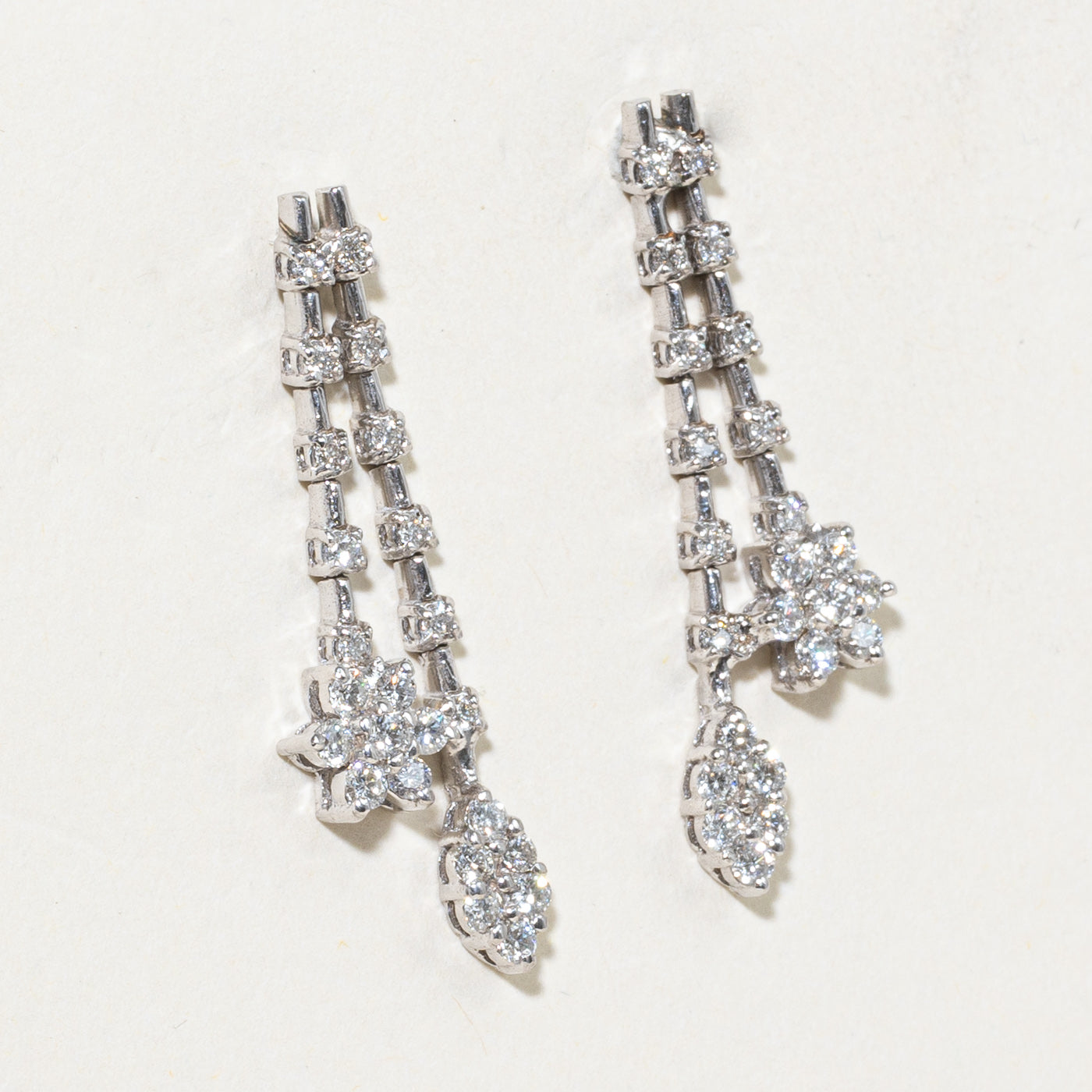18k Diamond Floral Cluster Drop Earrings | 1.01ctw