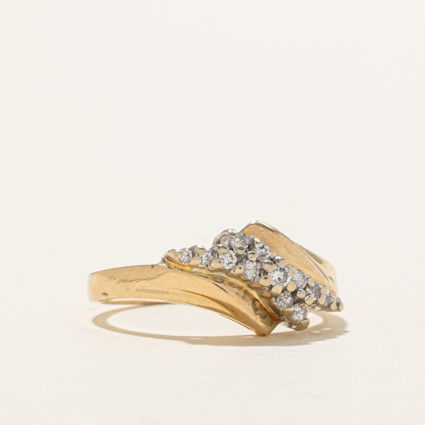 14K Diamond Cluster Bypass Ring | SZ 7.5
