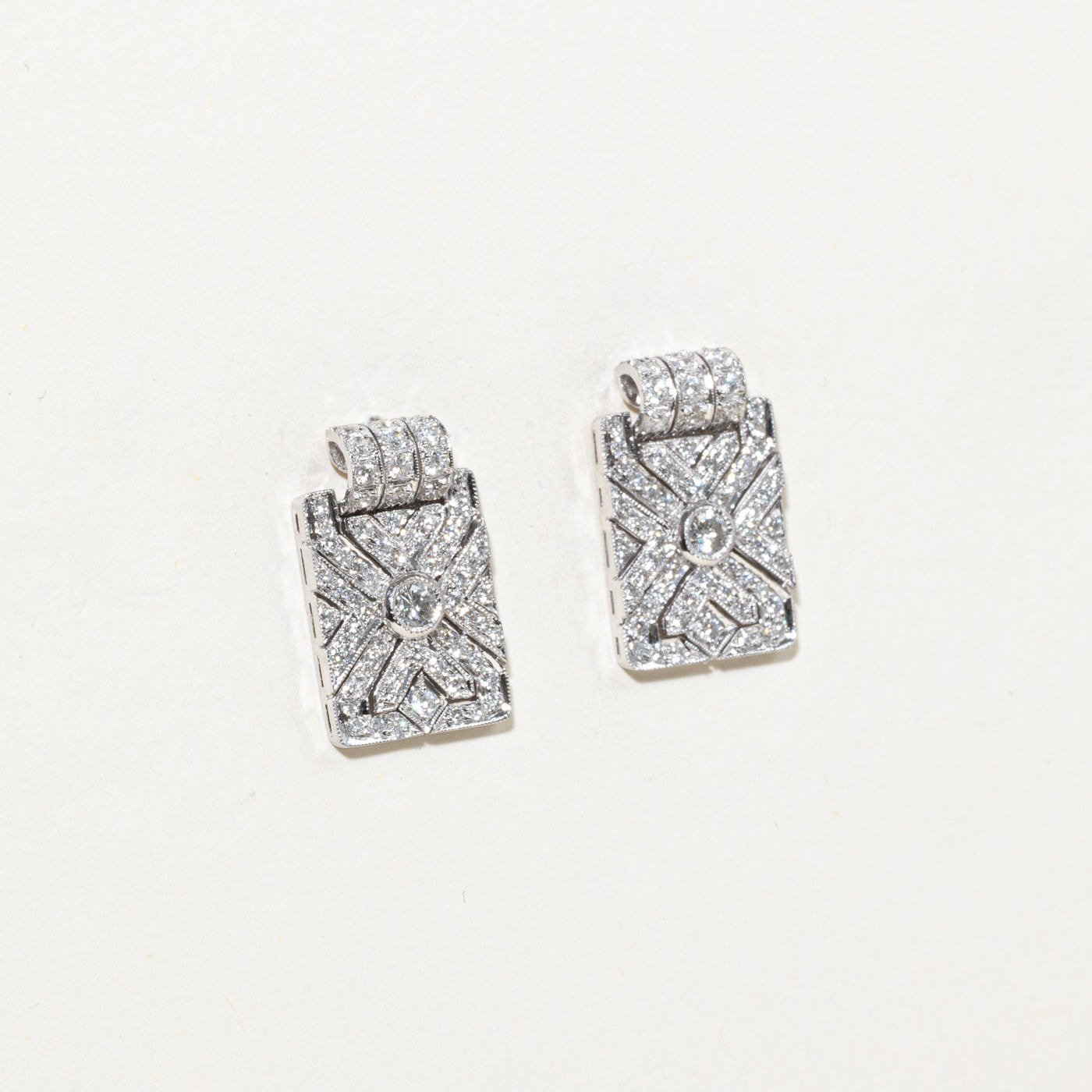 18k Pavé Set Diamond Geometric Stud Earrings | 1.37ctw