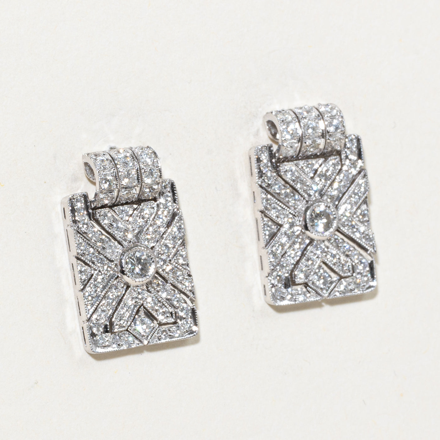 18k Pavé Set Diamond Geometric Stud Earrings | 1.37ctw