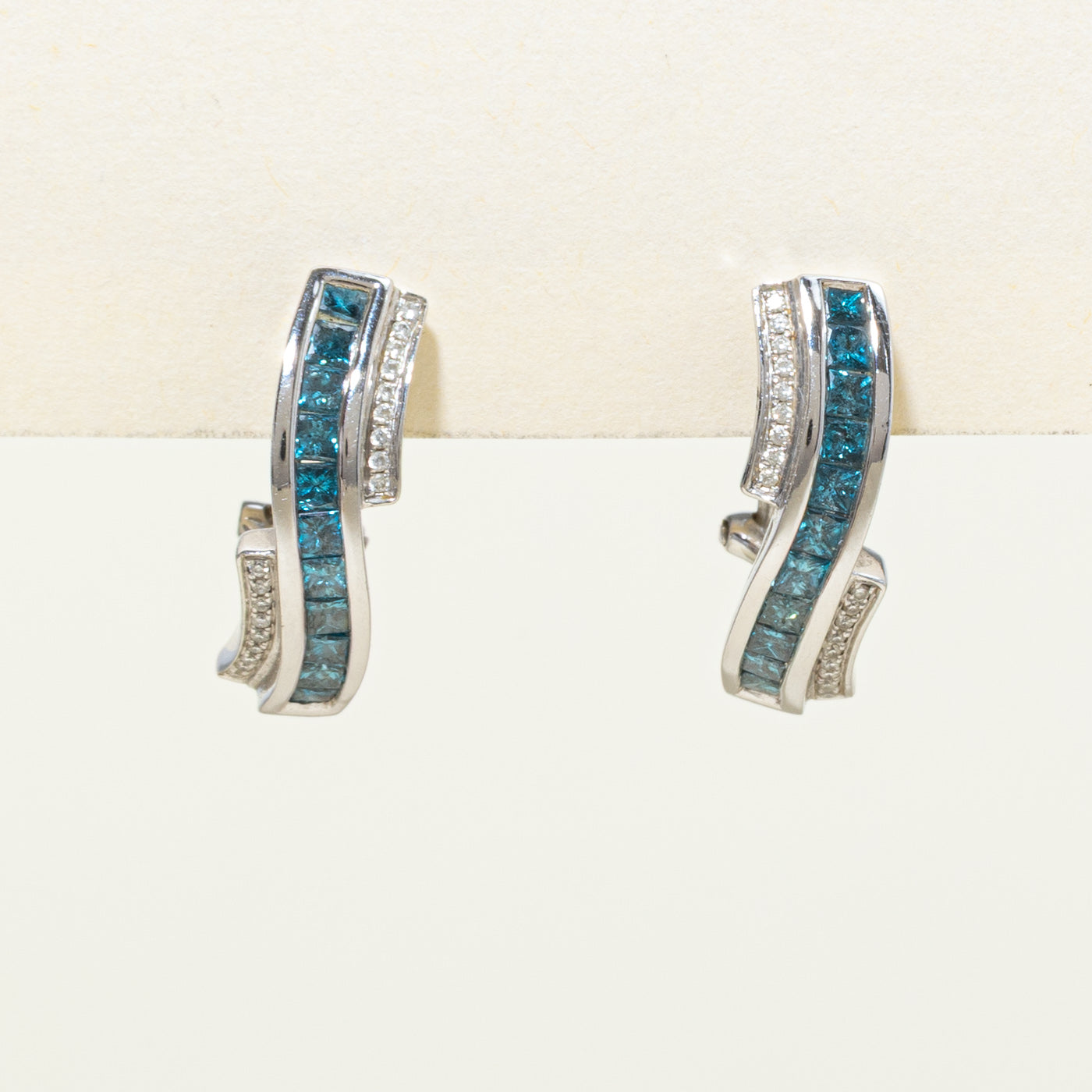 14k Gray Blue & White Diamond Multi Row Half Hoop Earrings | 1.15ctw