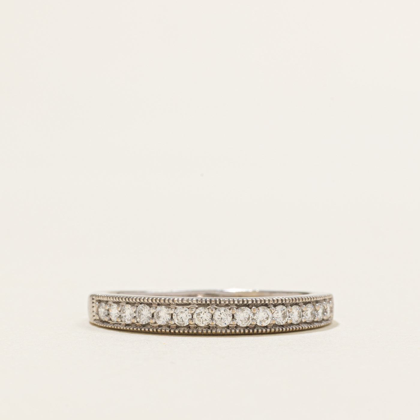 10K White Gold Semi Eternity Diamond Milgrain Band | 0.23ctw | SZ 7.5