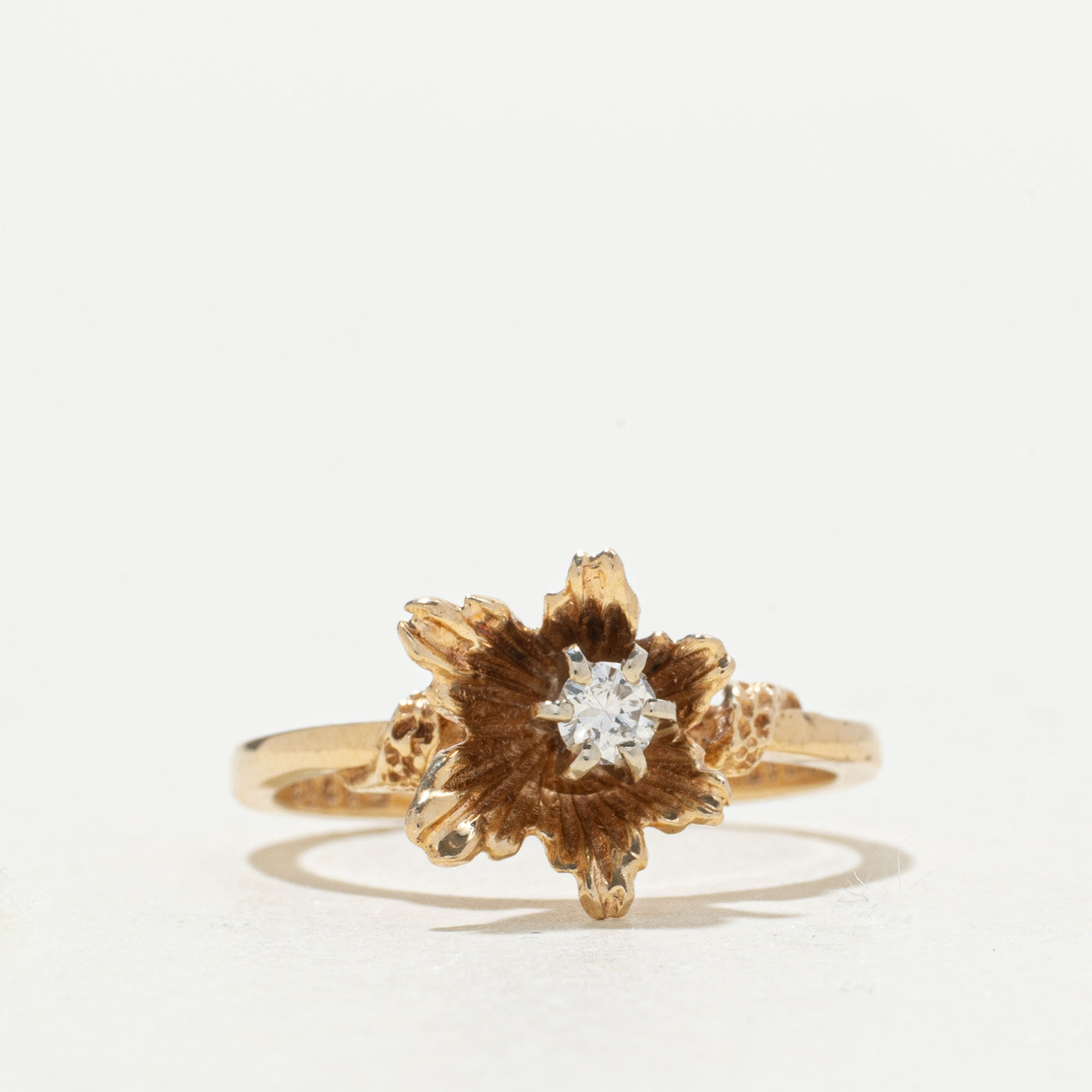 Vintage Canadian 14k Diamond Textured Flower Ring | SZ 6