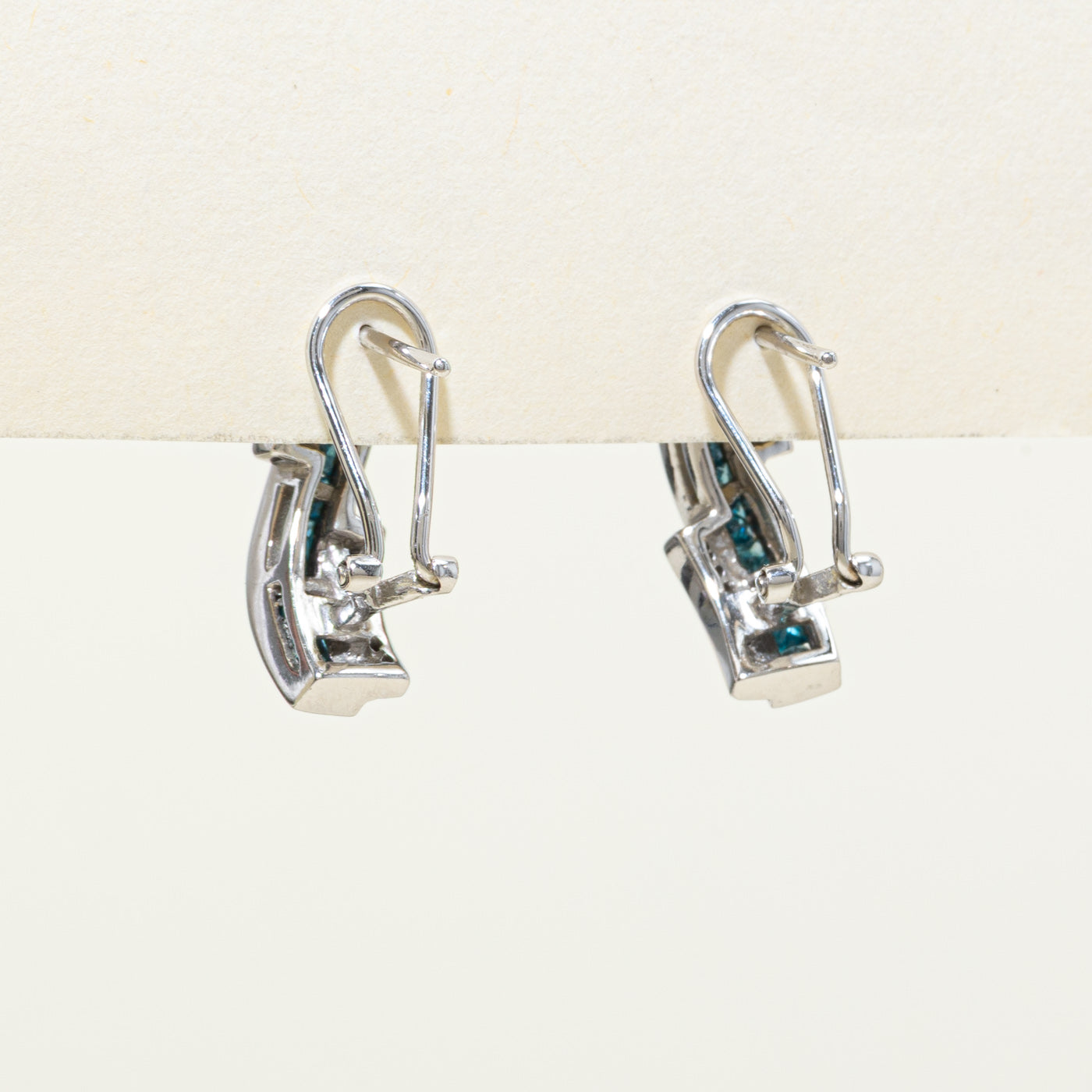 14k Gray Blue & White Diamond Multi Row Half Hoop Earrings | 1.15ctw