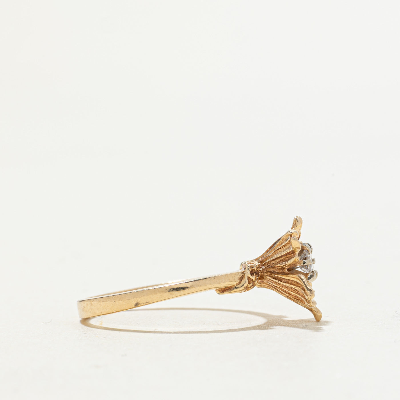 Vintage Canadian 14k Diamond Textured Flower Ring | SZ 6