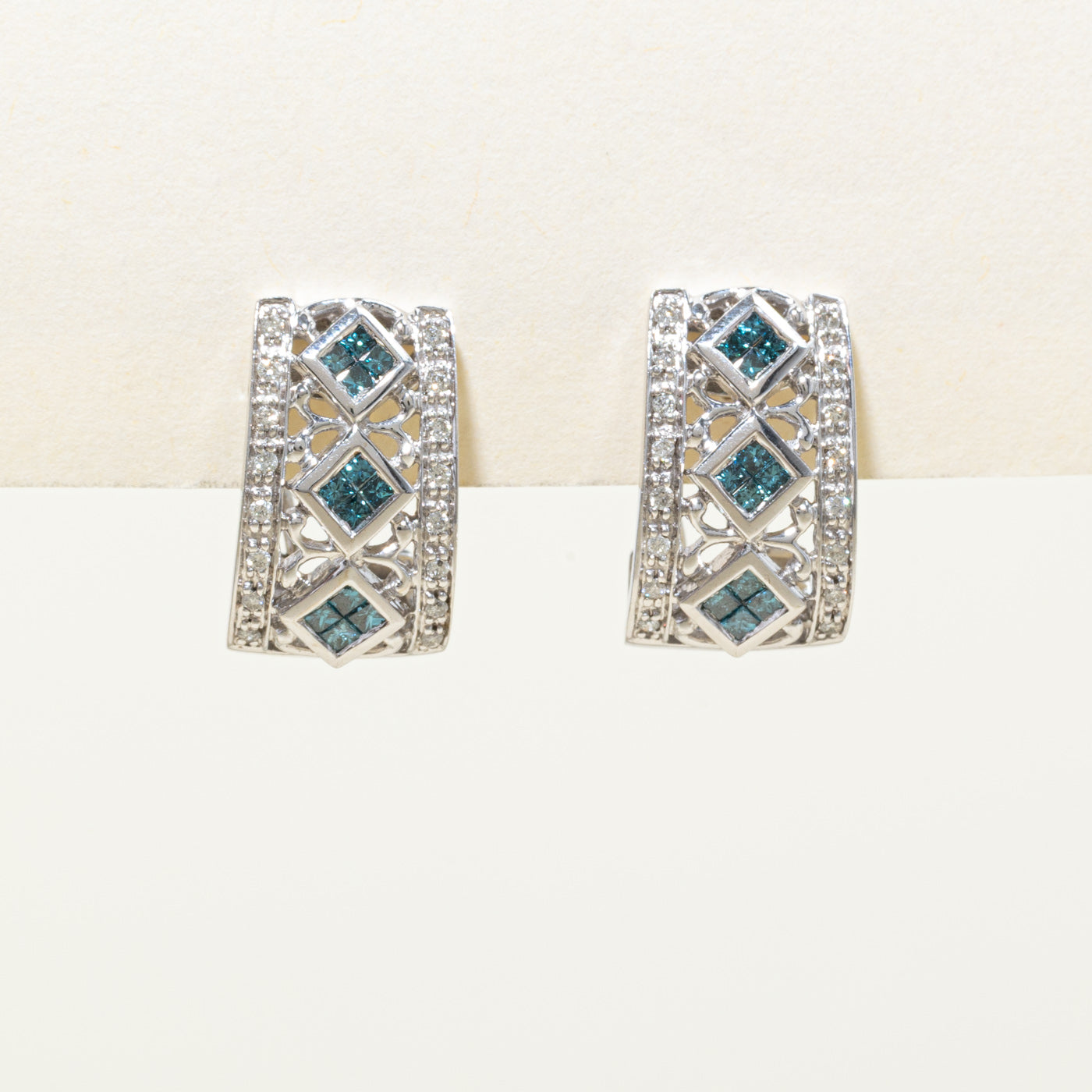 14k Princess Cut Gray Blue & White Diamond Earrings | 0.68ctw