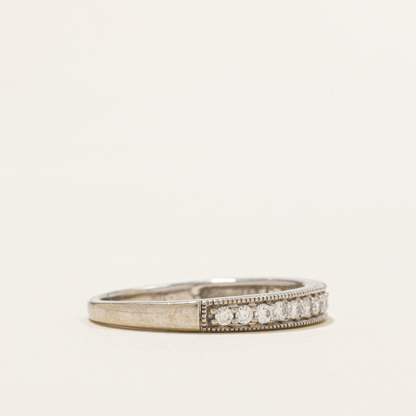 10K White Gold Semi Eternity Diamond Milgrain Band | 0.23ctw | SZ 7.5