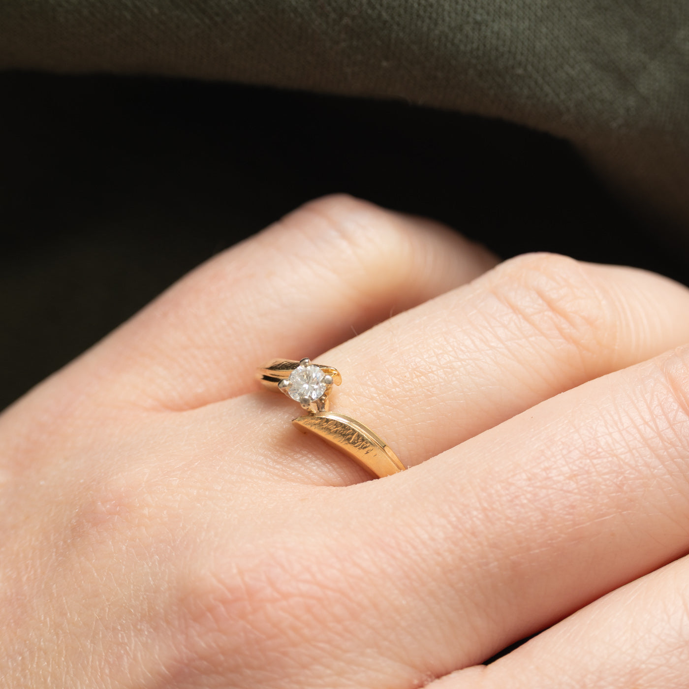 14K Solitaire Diamond Bypass Ring | 0.18ct | SZ 7.75