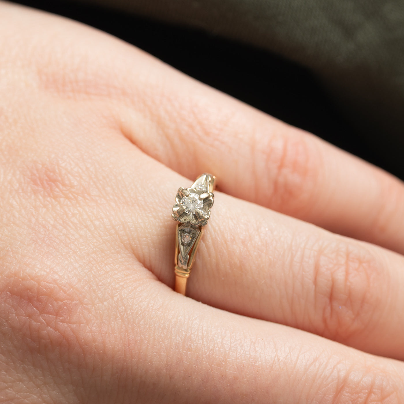 Two Tone Gold Illusion Set Diamond Accented Ring | 0.13ctw | SZ 6.5