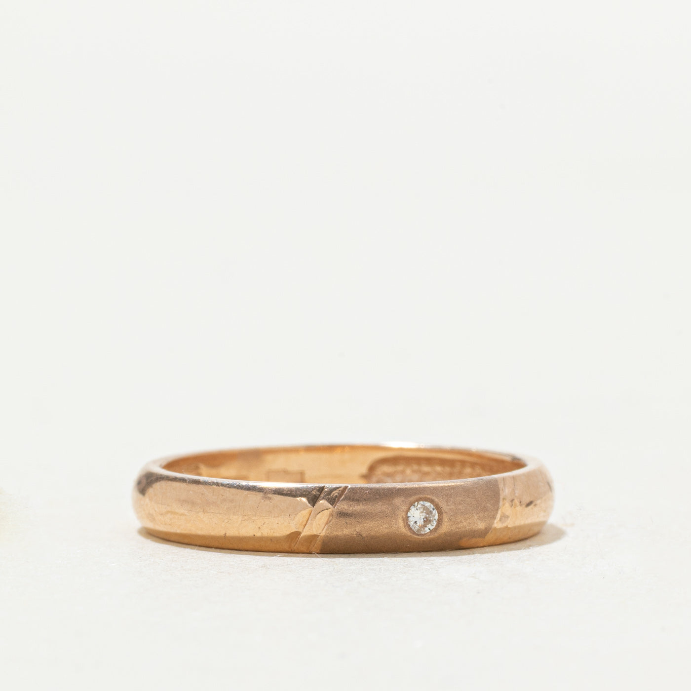 14k Rose Gold Flush Set Diamond Textured Band | SZ 6.5
