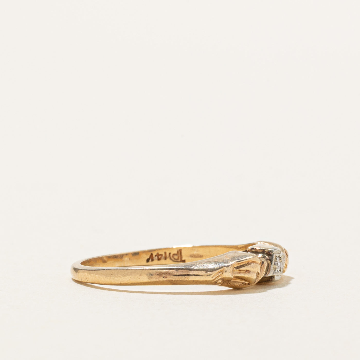 14K Diamond Grooved Textured Ring | SZ 6.25