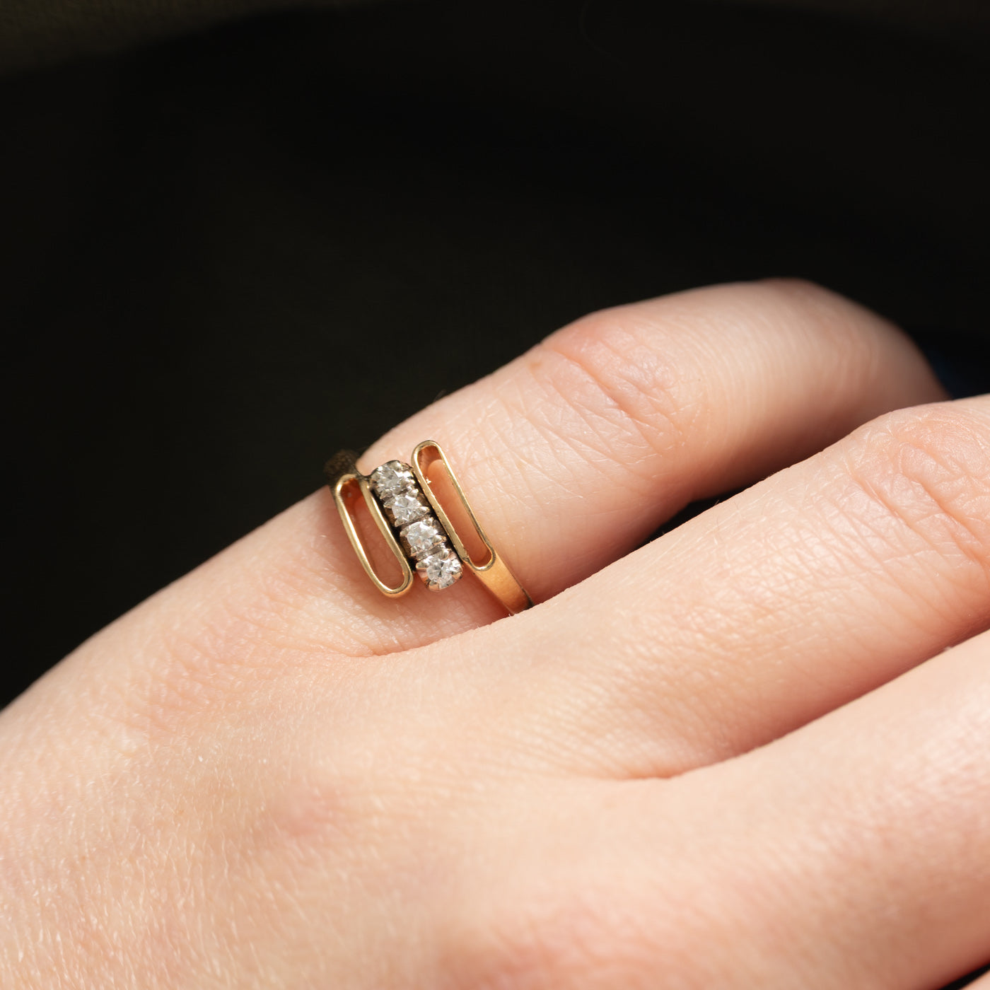 10K Four Stone Diamond Open Bypass Ring | 0.06ct | SZ 4.0