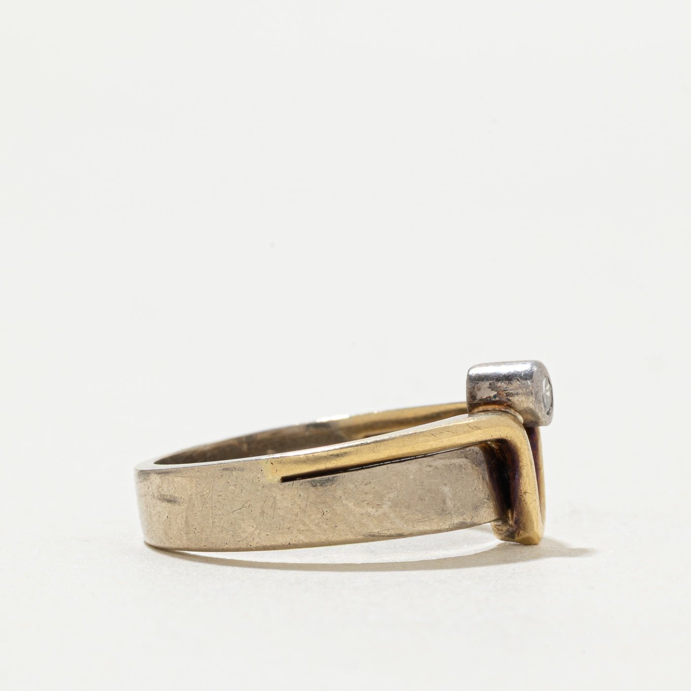 14k Bezel Set Diamond Abstract Ring | SZ 6