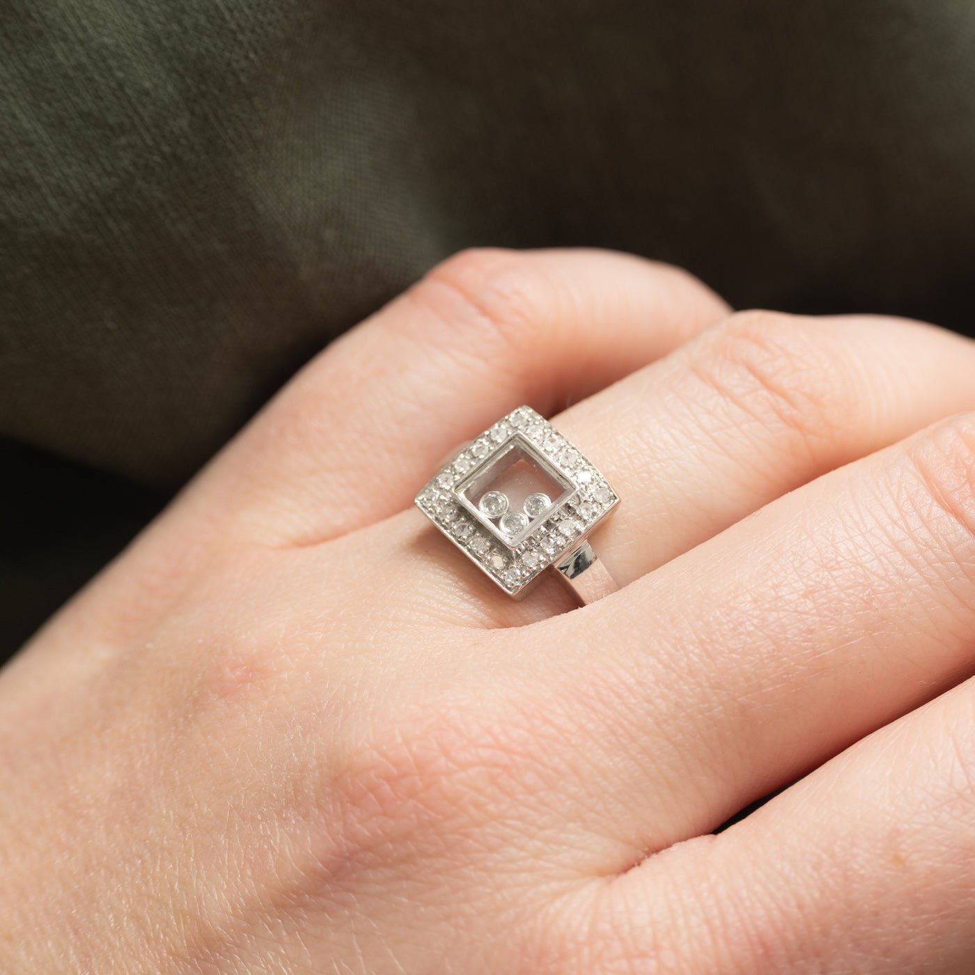 14K Kinetic Diamond Square Framed Ring | 0.13ctw | SZ 7.25