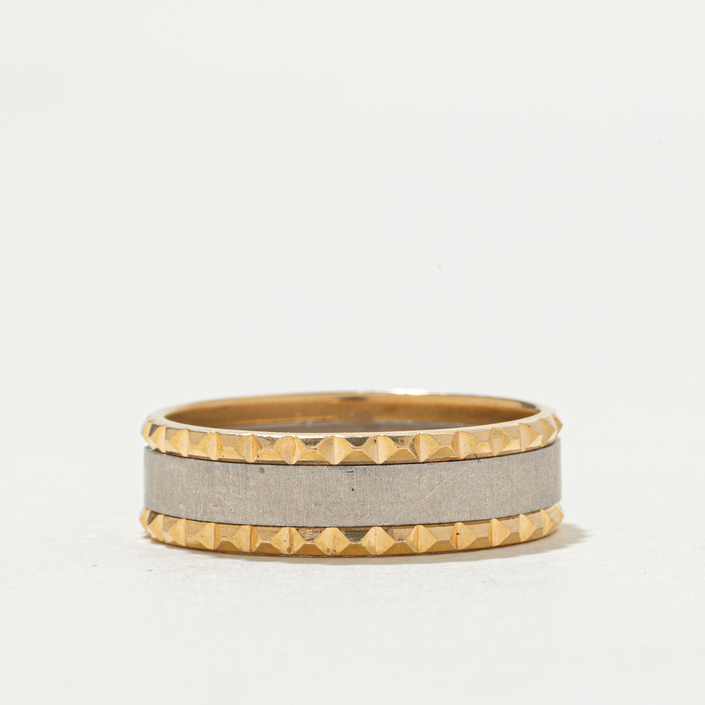 18k Two Tone Gold Diamond Textured Edge Band | 0.02ctw | SZ 9.5