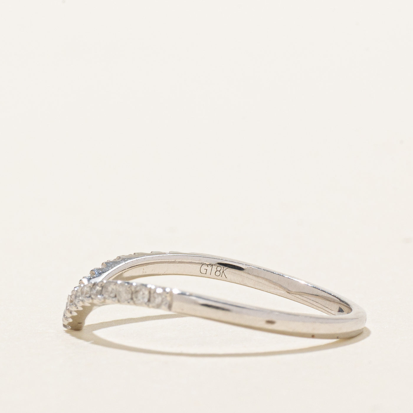 18K White Gold Semi Eternity Diamond Chevron Ring | SZ 6.0