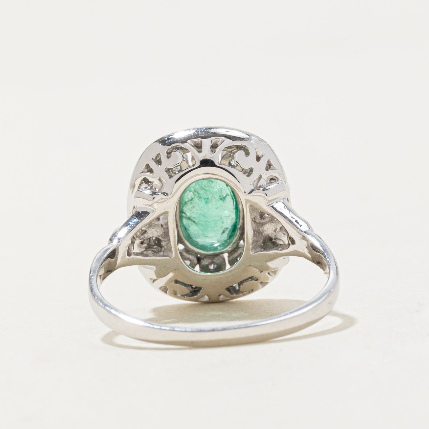 '100 Ways' 14k White Gold Art Deco Inspired Emerald & Diamond Ring | 0.67ct, 0.30ctw | SZ 6.75