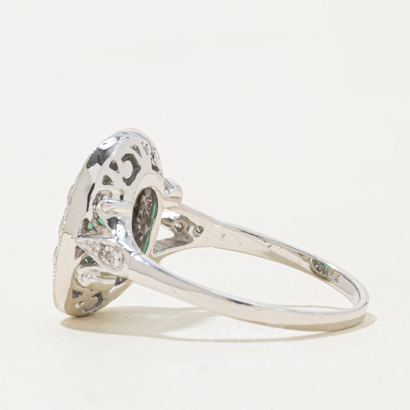 '100 Ways' 14k White Gold Art Deco Inspired Emerald & Diamond Ring | 0.67ct, 0.30ctw | SZ 6.75