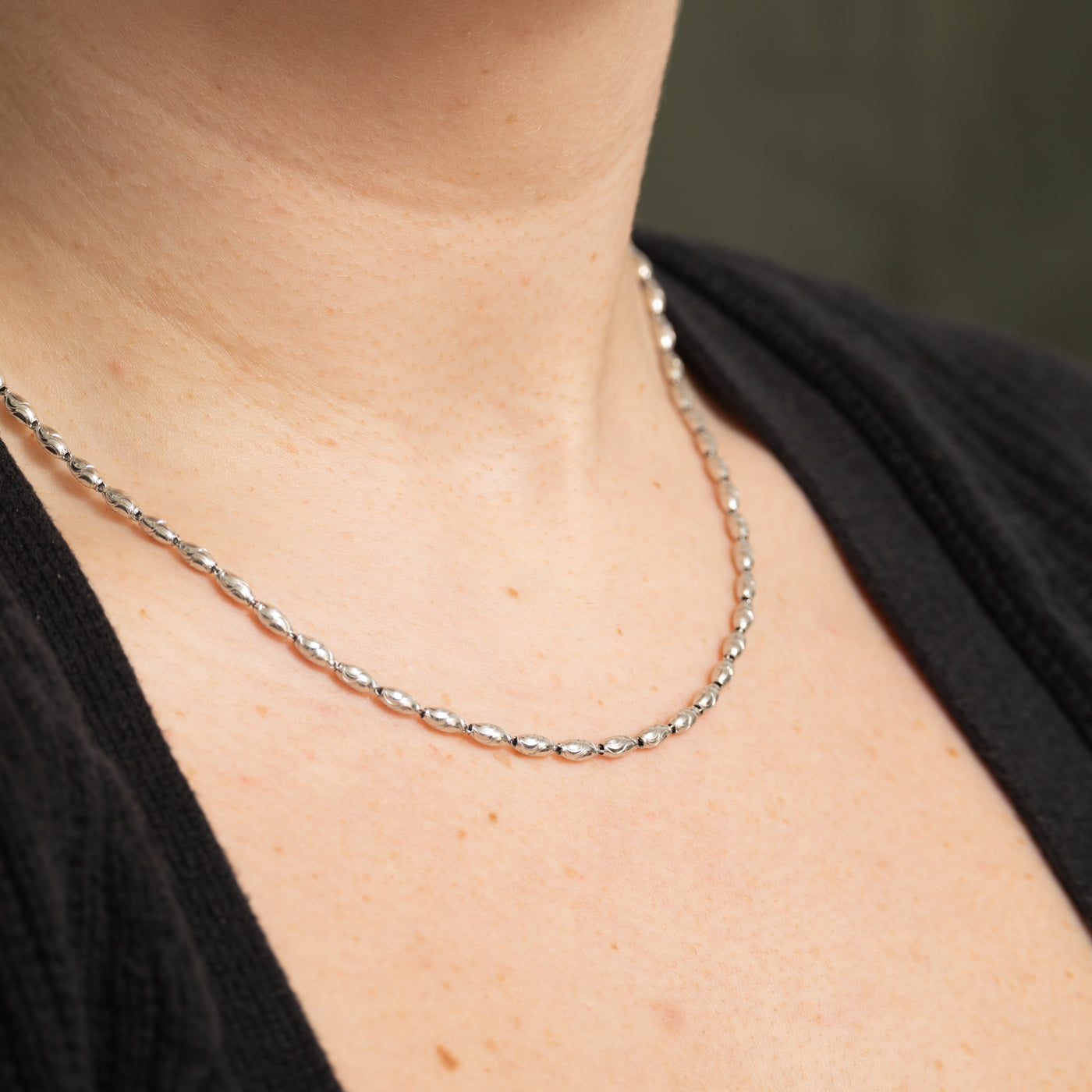 950 Platinum Textured Beaded Chain | 16"