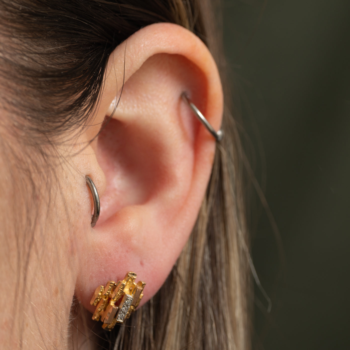 10k Yellow Gold Diamond Textured Stud Earrings | 0.06ctw