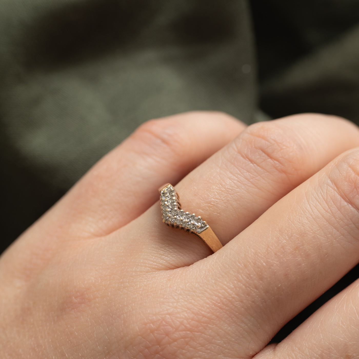 10K Diamond Double Row Chevron Ring | SZ 6.75