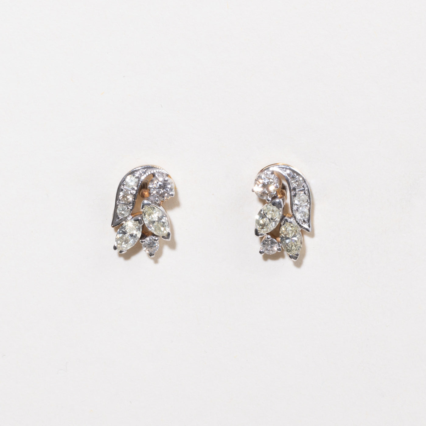 14K Mixed Cut Diamond Cluster Stud Earrings | 0.78ctw