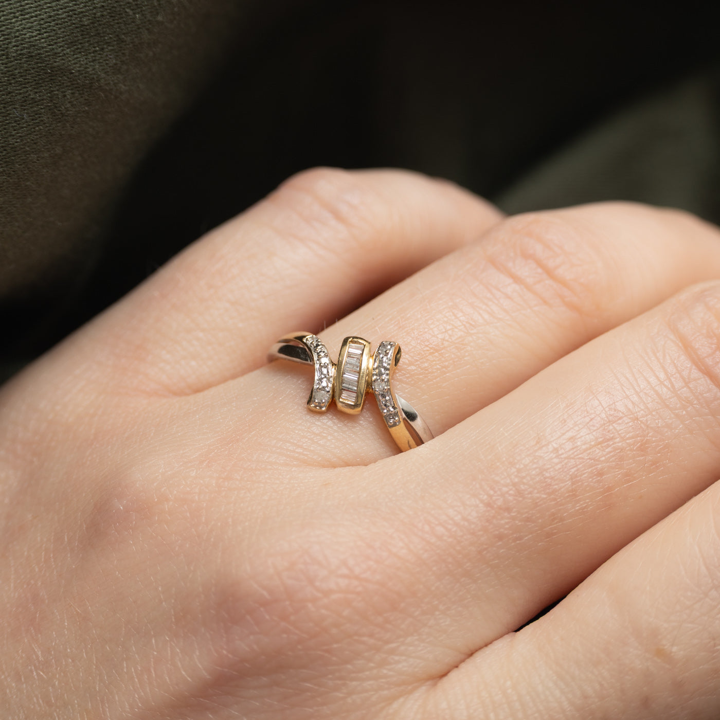 9k Baguette Cut Diamond Bypass Ring | SZ 7.75