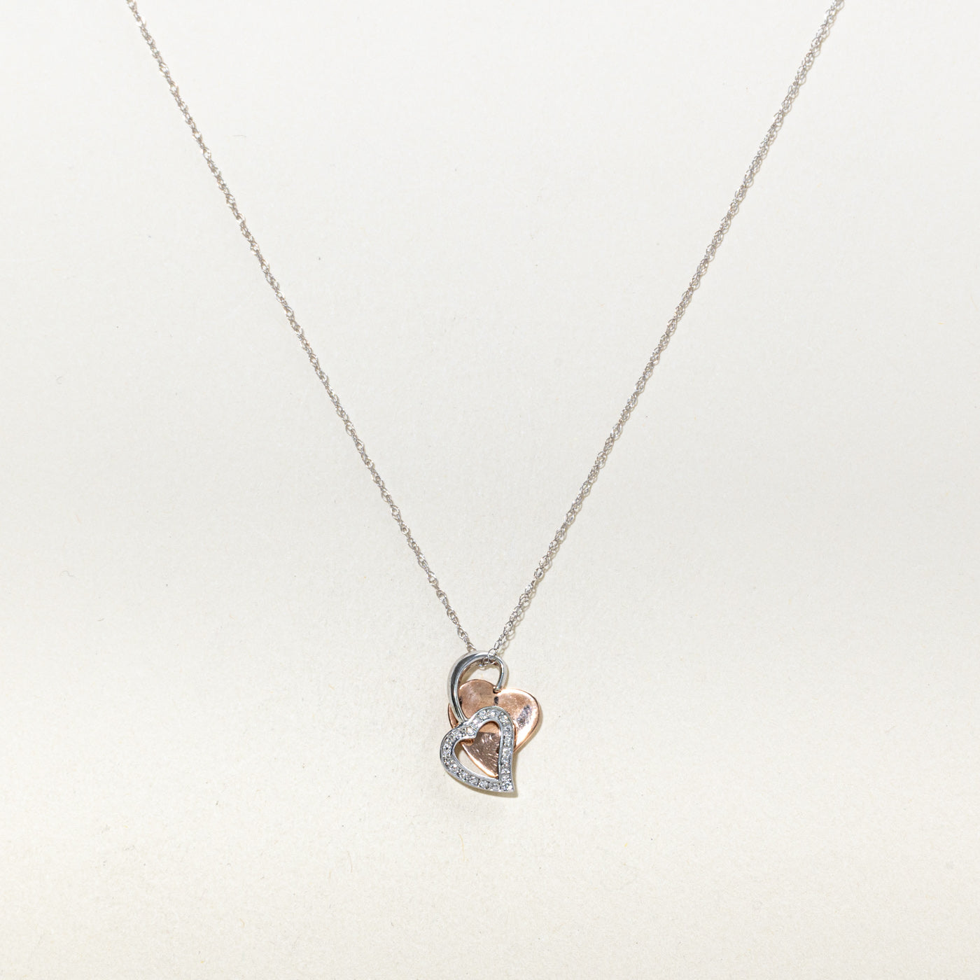 10K Two Tone Gold Diamond Heart Pendant Necklace | 18"