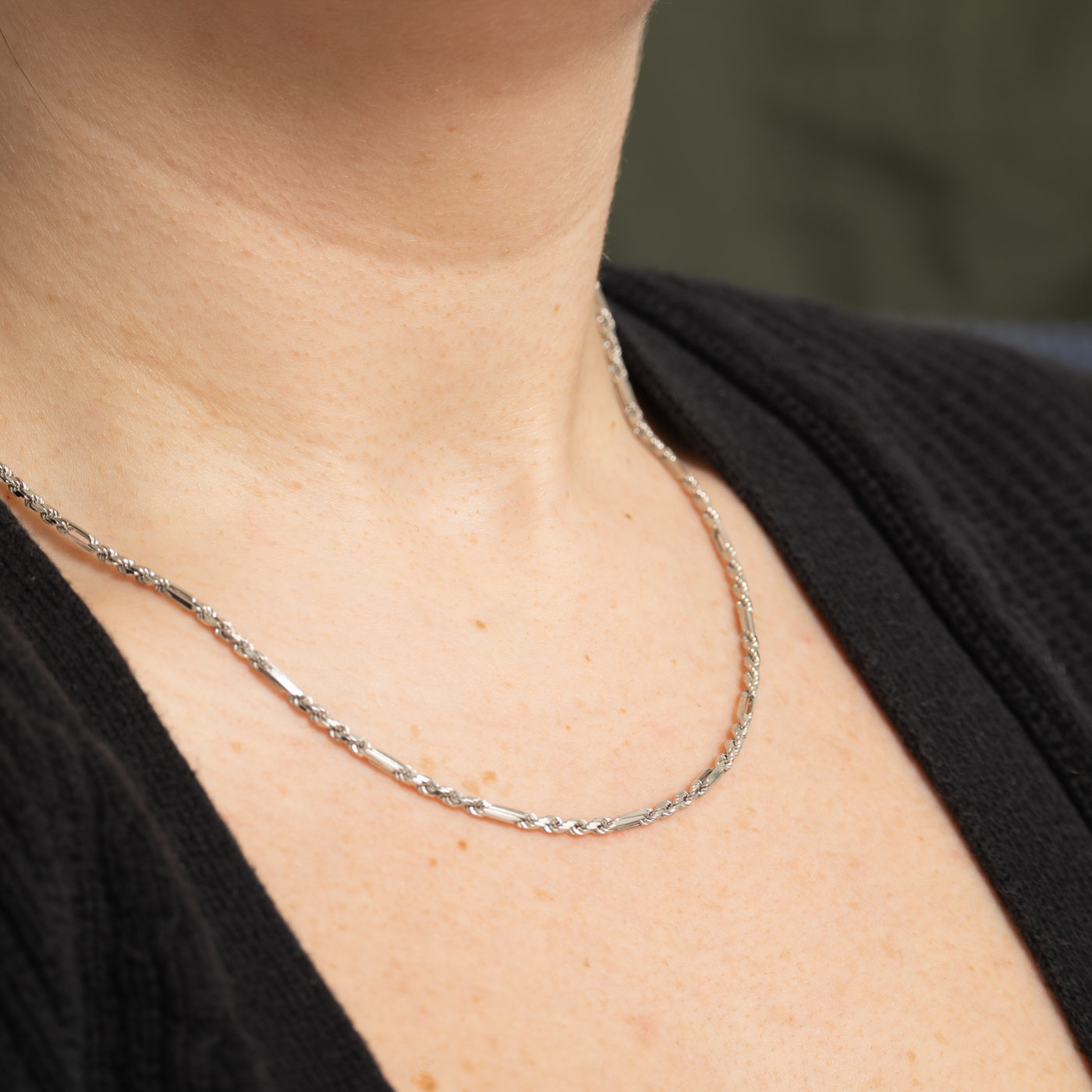 14k White Gold Modified Rope Chain | 18"