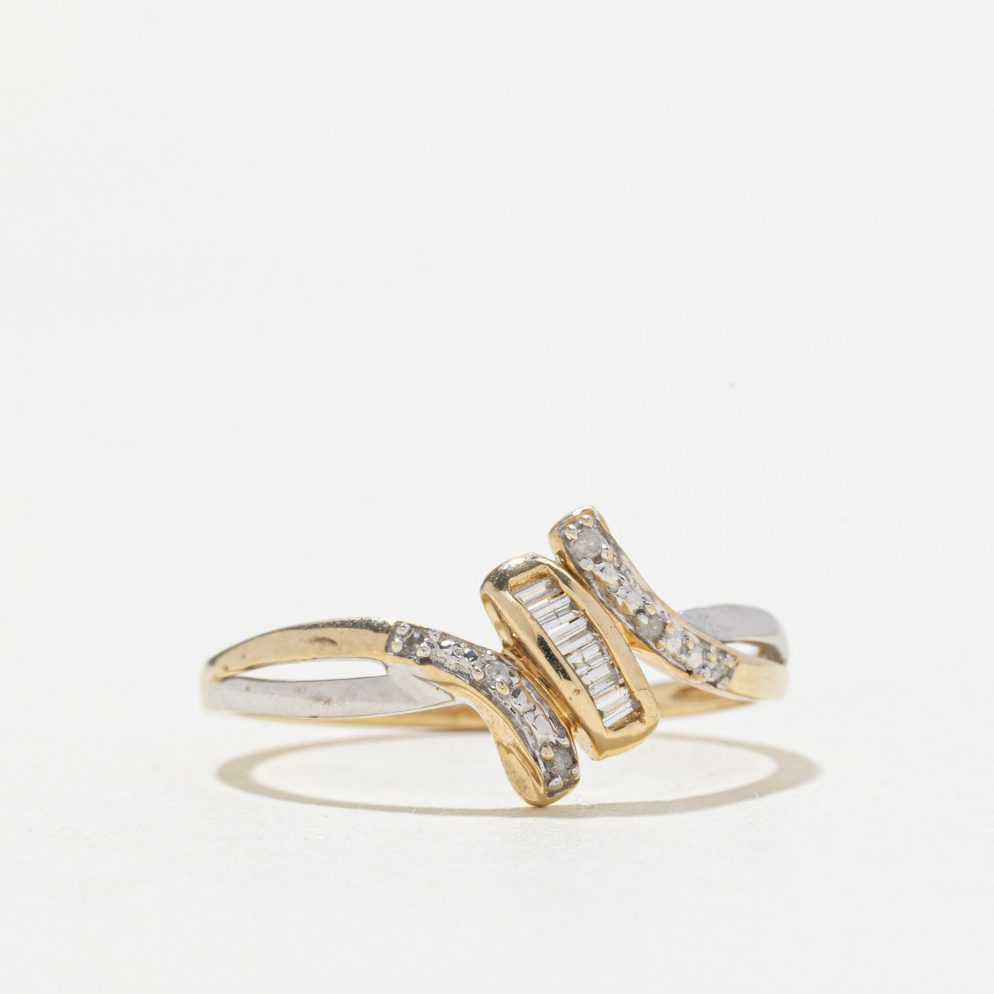9k Baguette Cut Diamond Bypass Ring | SZ 7.75
