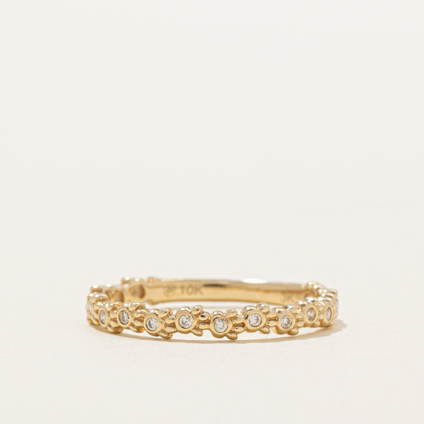 Canadian 10K Semi Eternity Diamond Textured Band | SZ 6.5