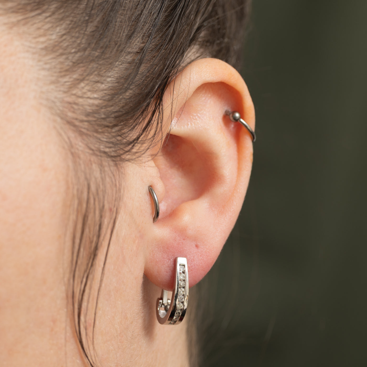 14k White Gold Channel Set Diamond Hoop Earrings | 0.36ctw
