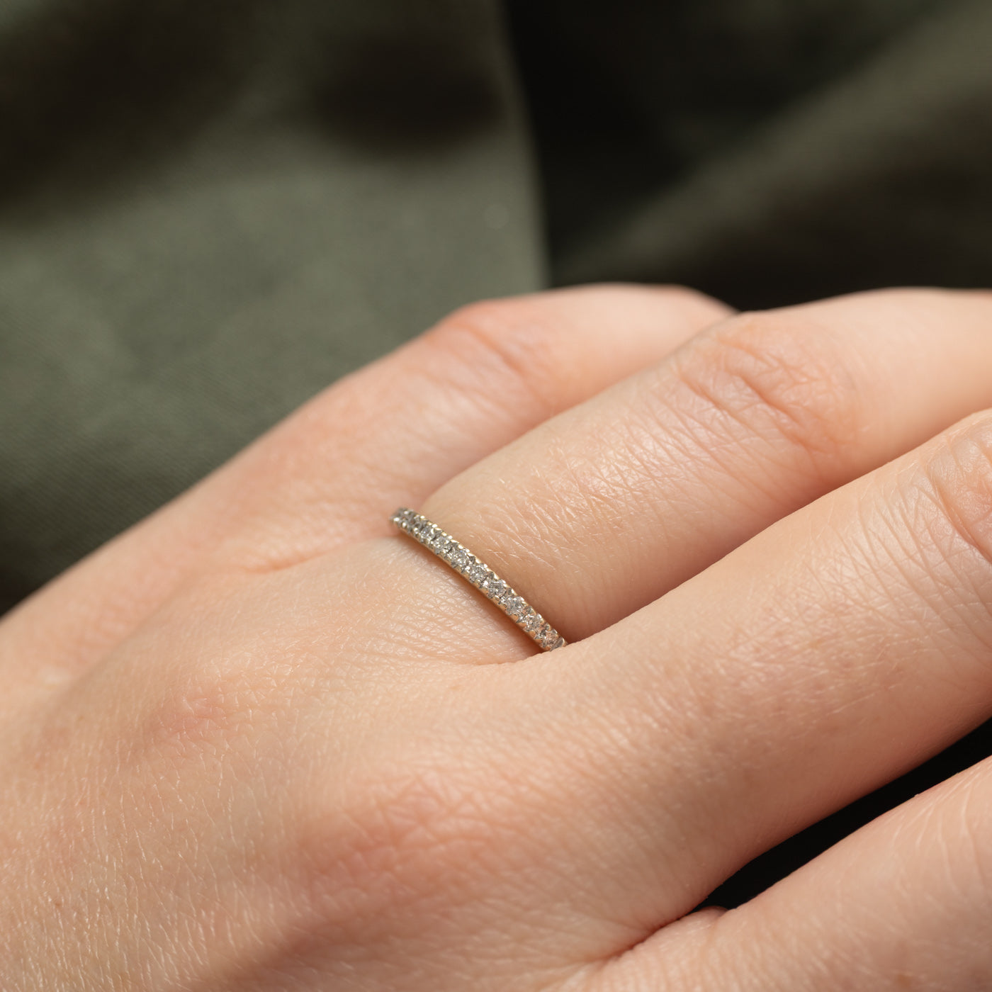 14K White Gold Semi Eternity Diamond Stacking Band | SZ 4.75