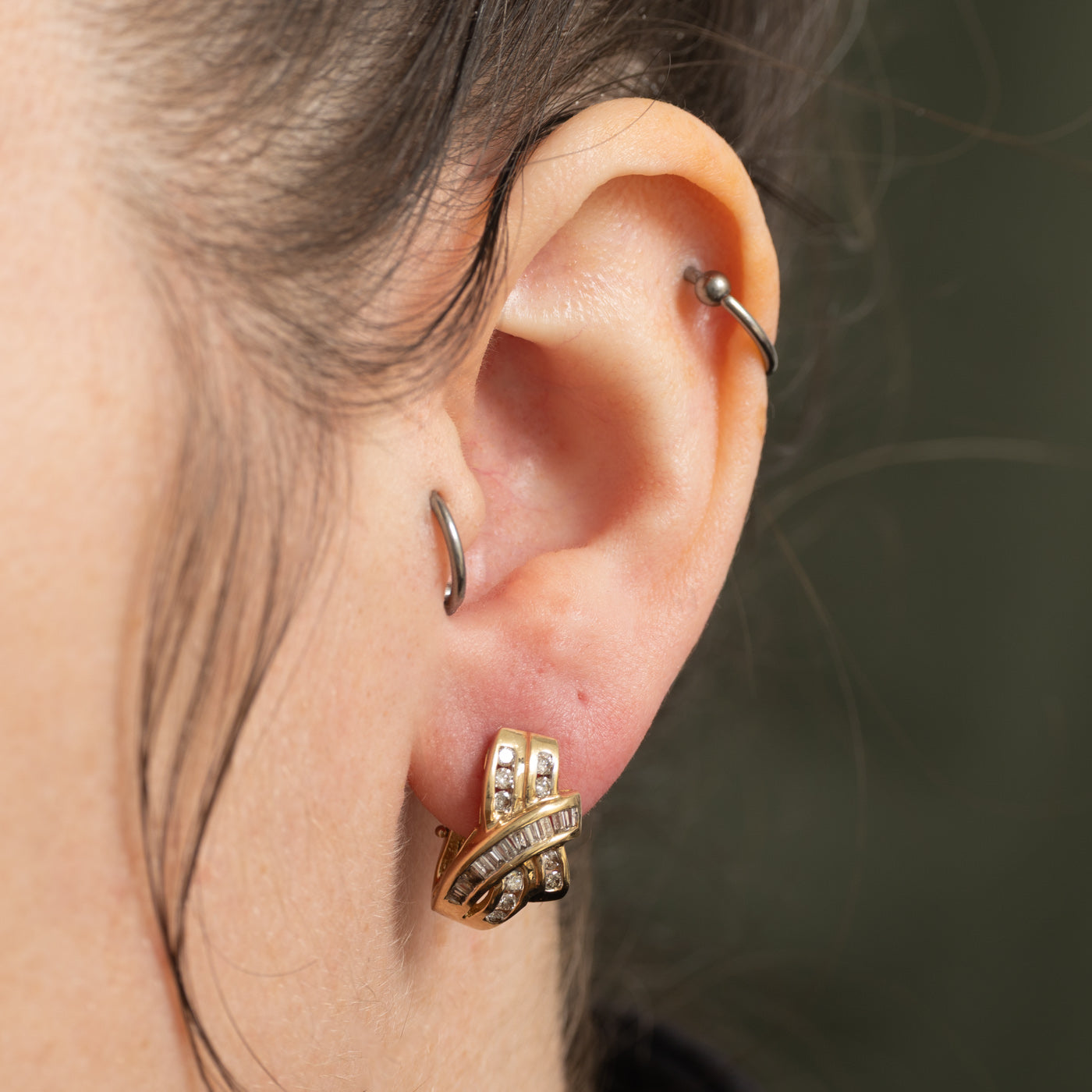 10k Mixed Cut Diamond Crossover Earrings | 0.72ctw