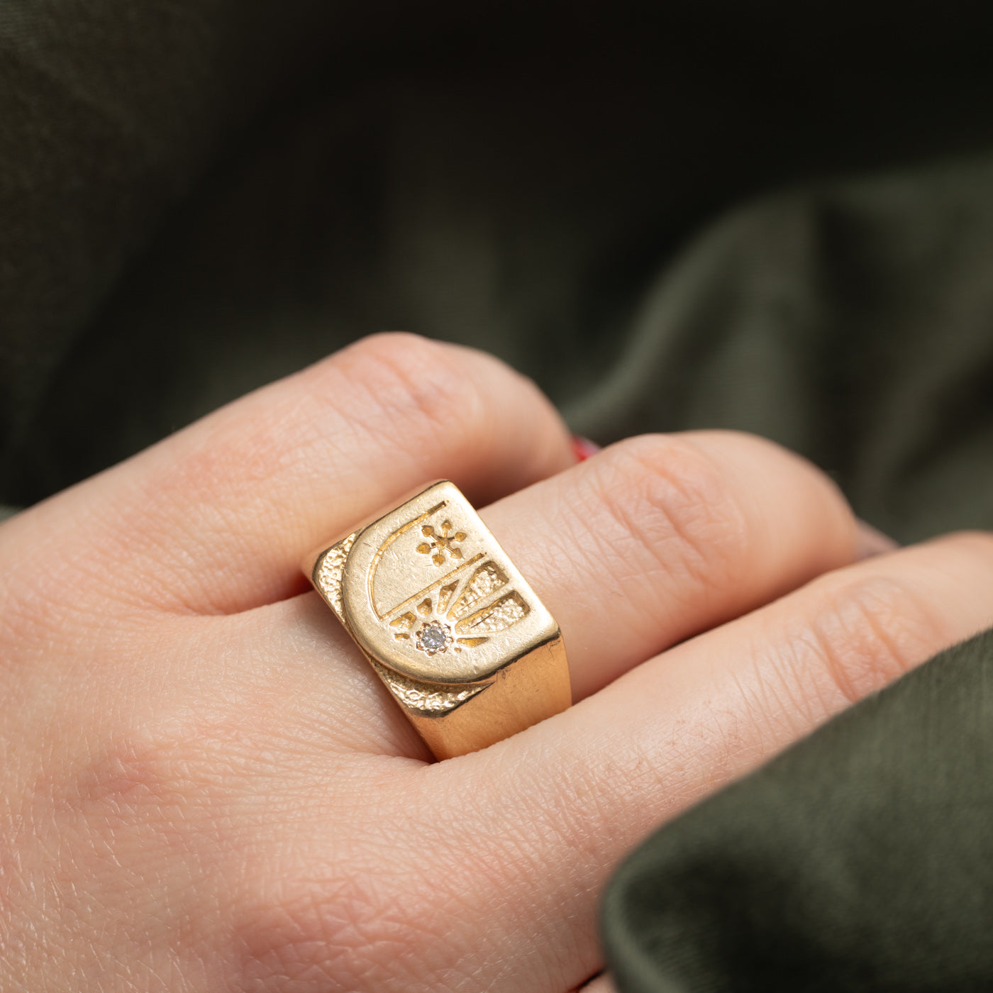 10k Diamond Engraved Signet Ring | SZ 9